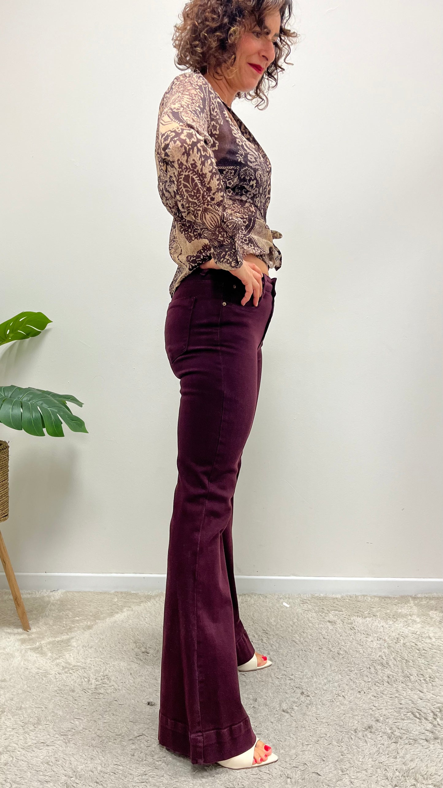 Pantaloni zampa cotone bordeaux Extasy