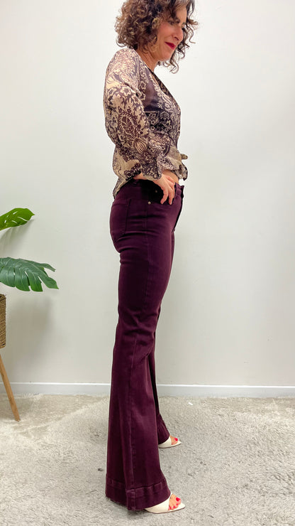 Pantaloni zampa cotone bordeaux Extasy