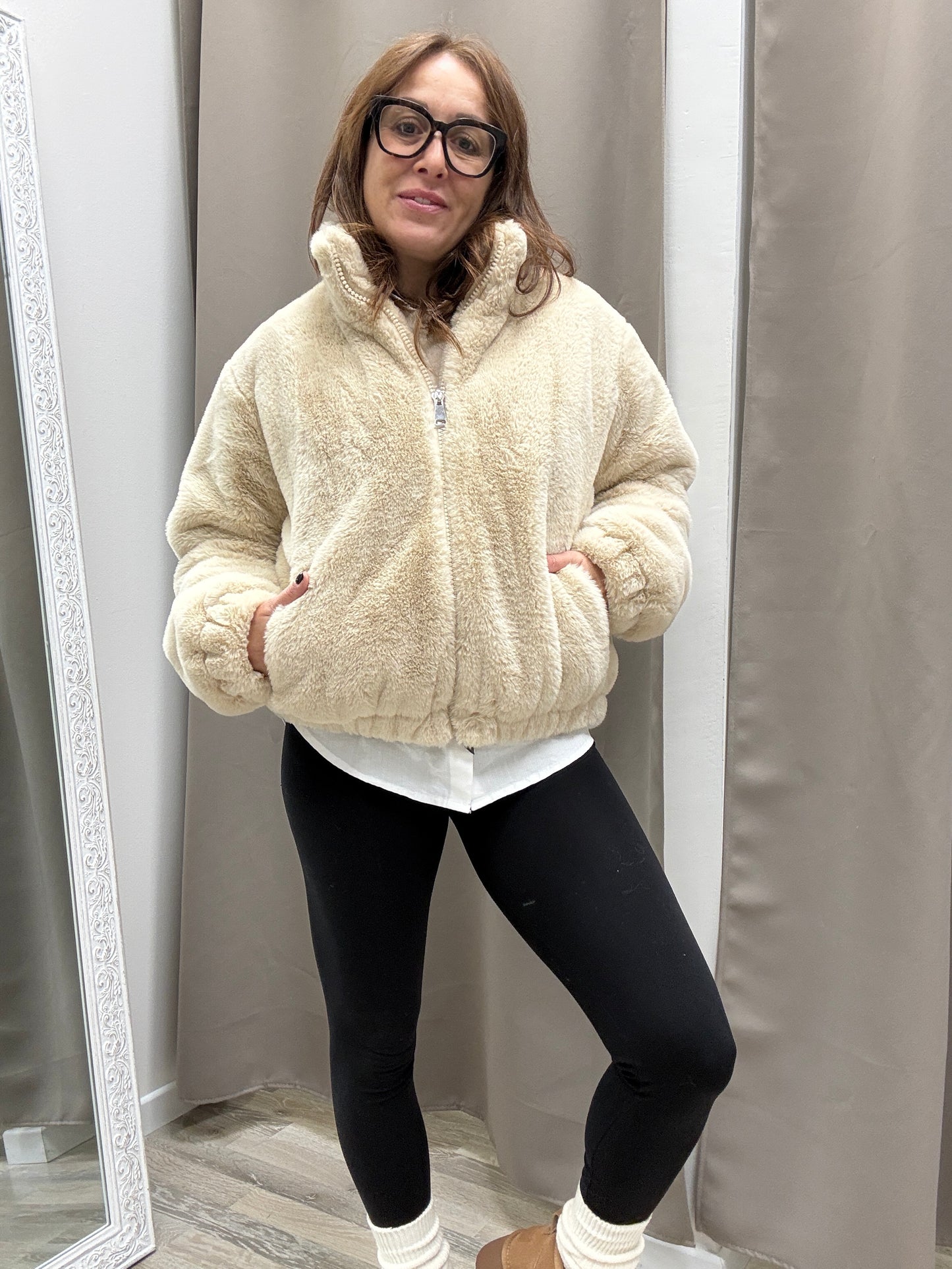 Pelliccia eco beige bomber Haveone