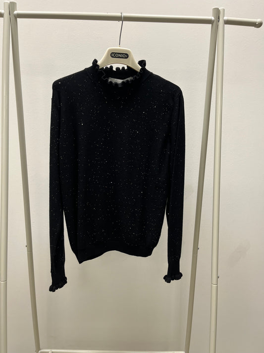Maglia collo a Fiore con Micro Paillettes HaveOne Nero