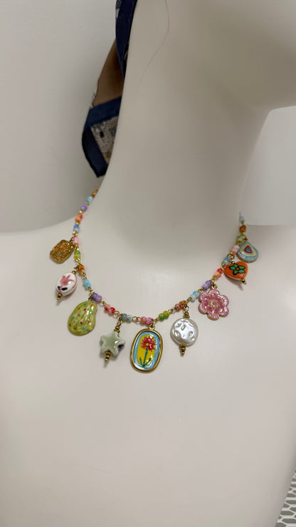 Collana charms ceramica Fiore giallo Memoire