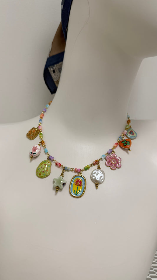 Collana charms ceramica Fiore giallo Memoire