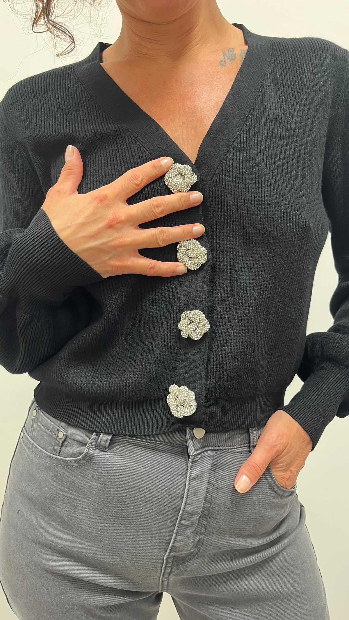 Cardigan Bottone Gioiello Extin Nero