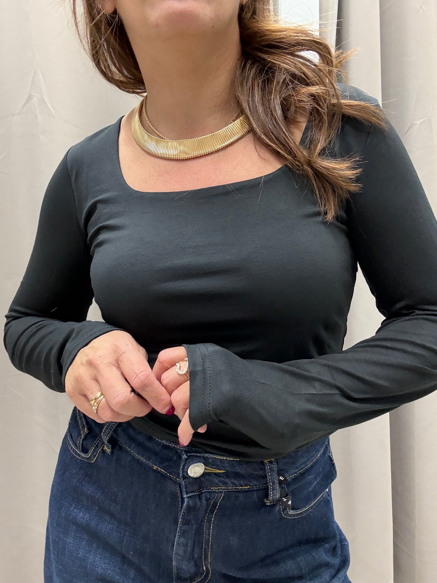 Maglia scollo quadro nero Susy Mix