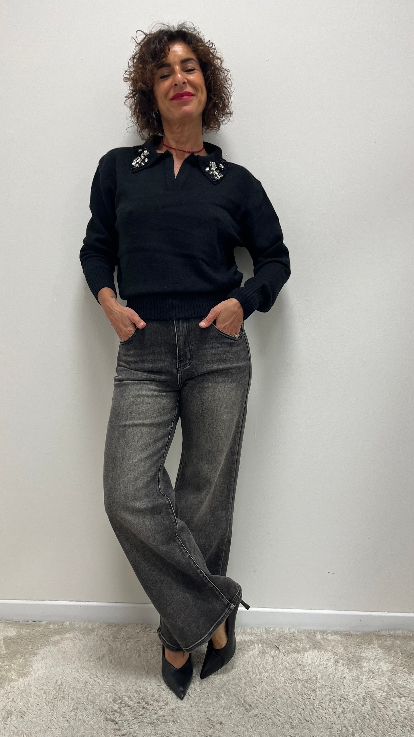 Polo con Strass Extasy Nera