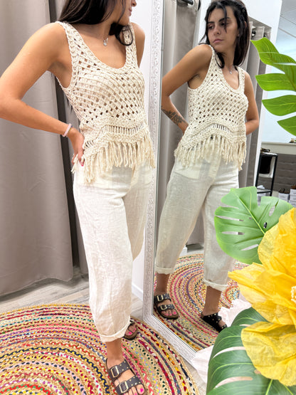 Canotta top crochet con frange