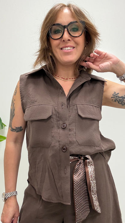 Camicia smanicata cupro moro Extasy