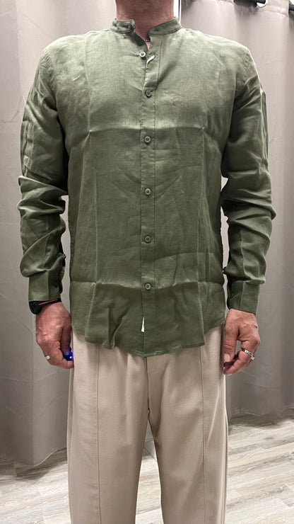 Camicia in Lino Verde Militare Collo Coreana Gianni Lupo