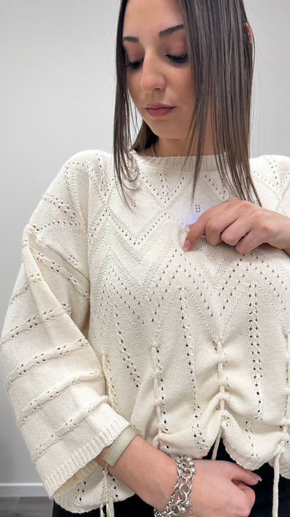 Maglia paricollo con coulisse regolabile e manica kimono Haveone