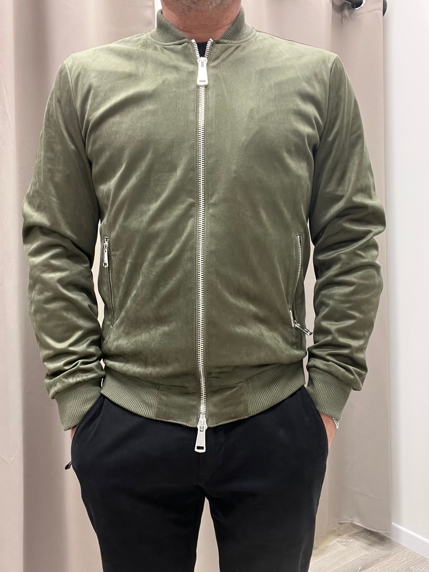 Bomber in Ecocamoscio Verde Militare Gianni Lupo