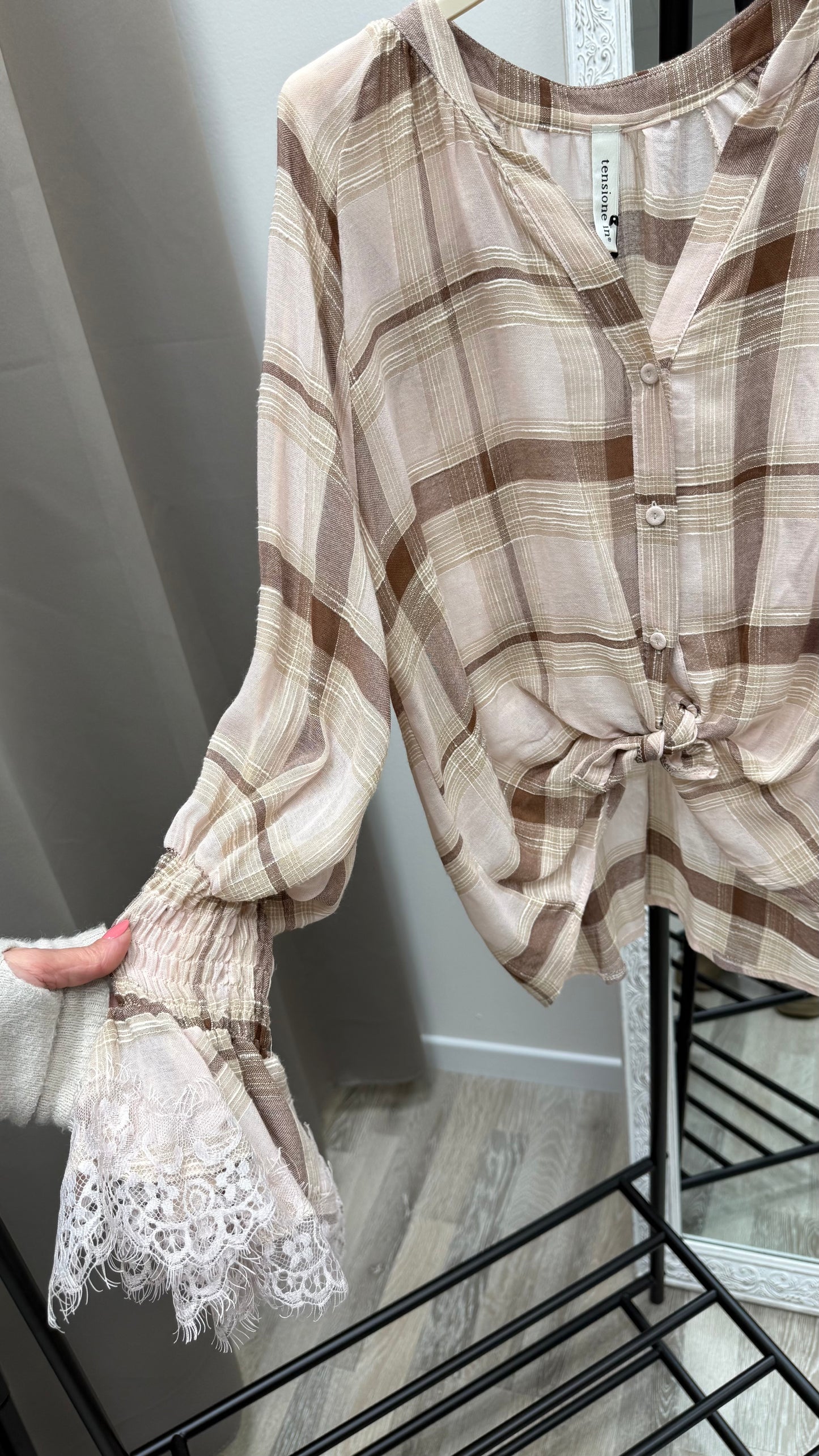 Camicia check  con manica pizzo Tensione In