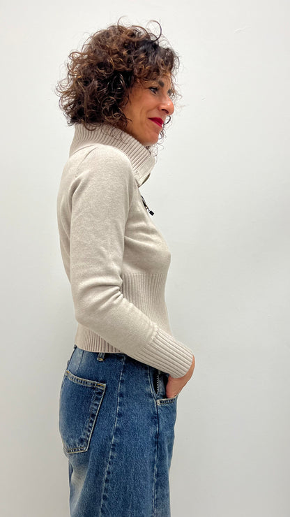 Maglia liscia con zip Extasy tortora