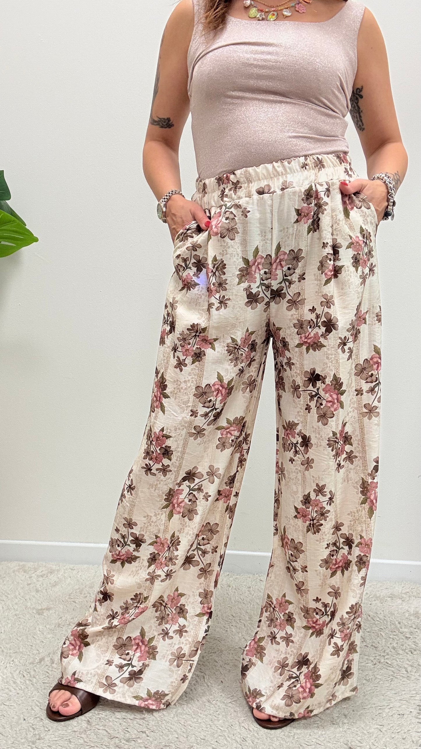 Pantalone Palazzo fiore rosa Extasy