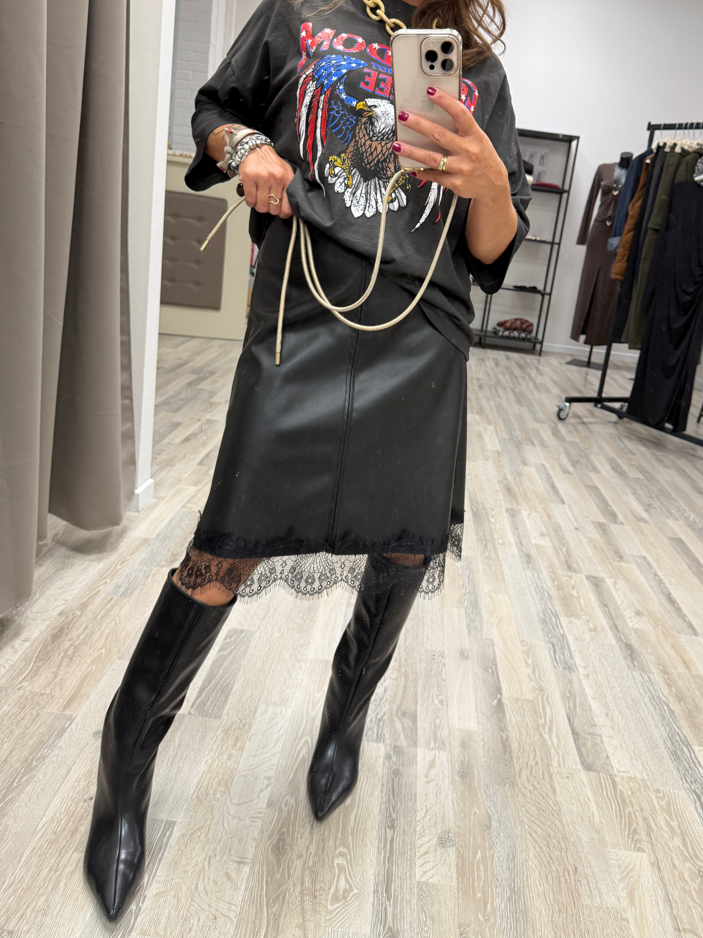 Gonna ecopelle pizzo nero Haveone