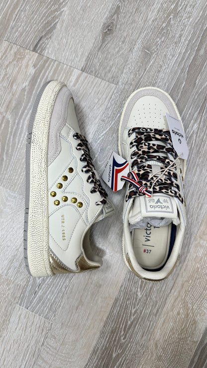 Sneackers Victoria donna beige/oro/animalier