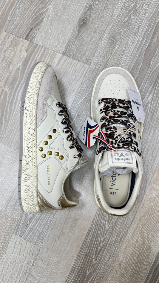 Sneackers Victoria donna beige/oro/animalier