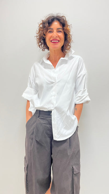 Camicia donna over in tessuto Oxford bianca My-d
