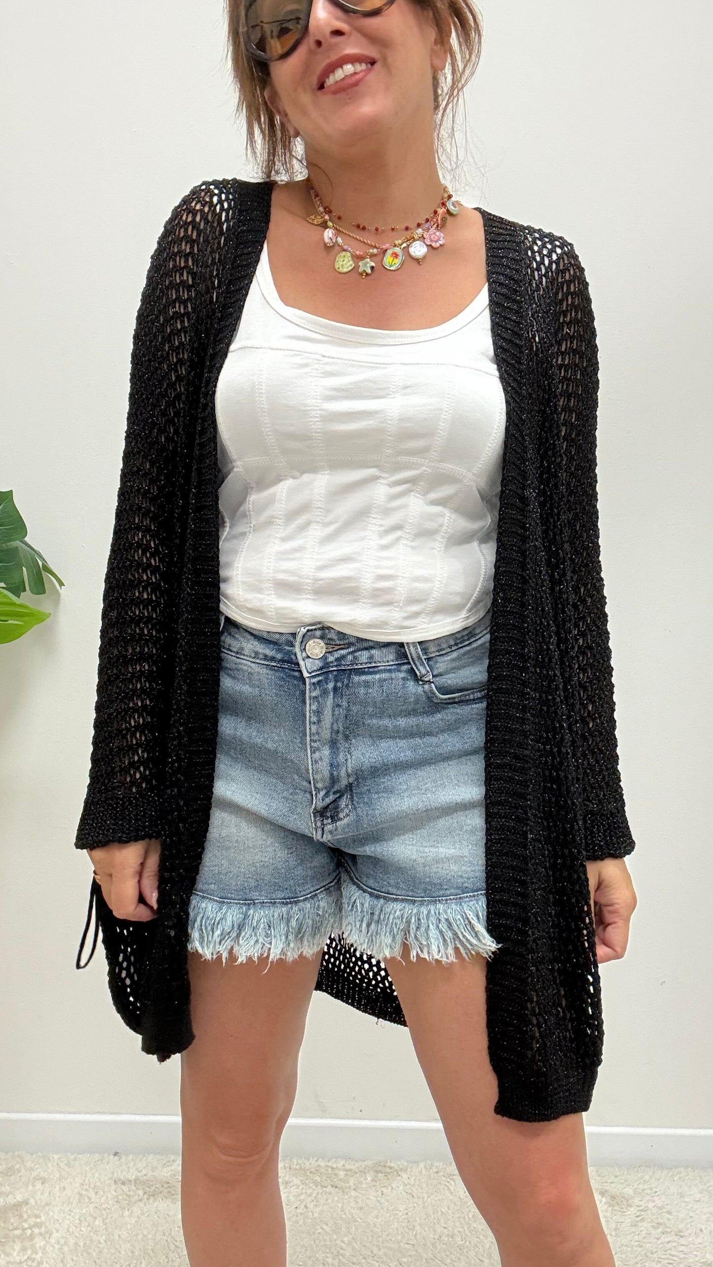 Cardigan coprispalle traforato nero Extasy
