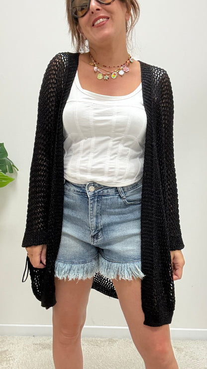 Cardigan coprispalle traforato nero Extasy