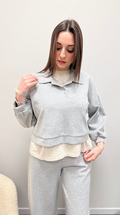 Felpa scuba polo Crop grigio Haveone