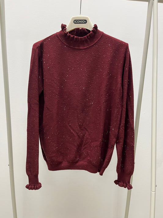 Maglia collo a Fiore con Micro Paillettes HaveOne Bordeaux