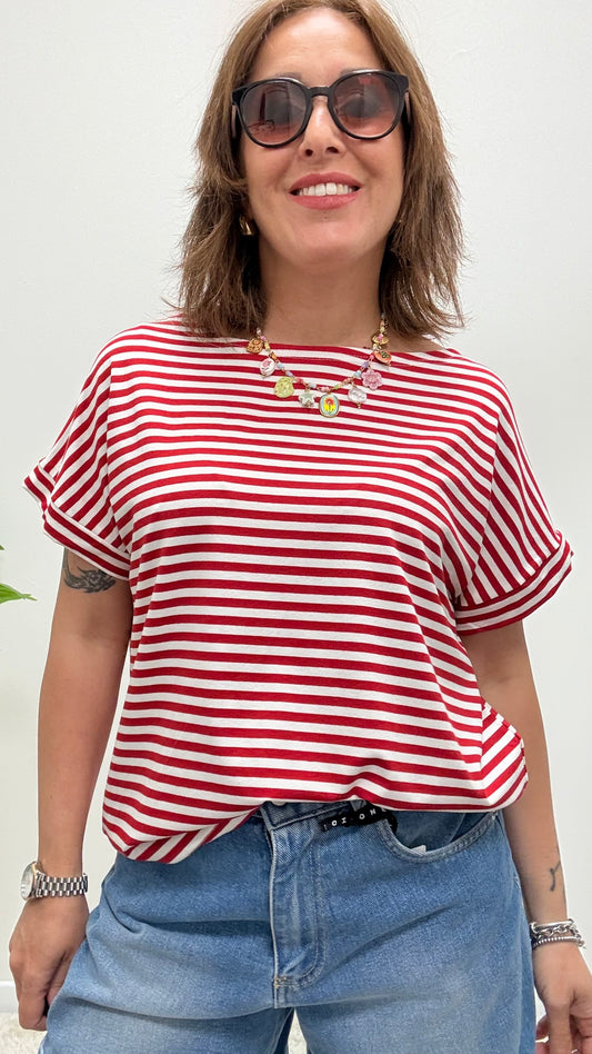 T-shirt kimono righe Susy Mix rosso