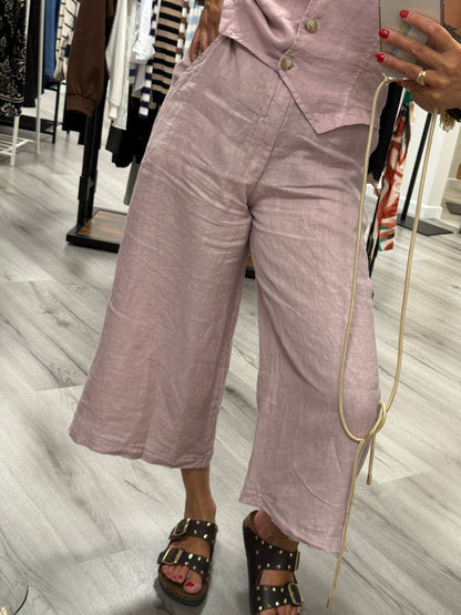 HaveOne Pantalone Gaucho in Lino rosa