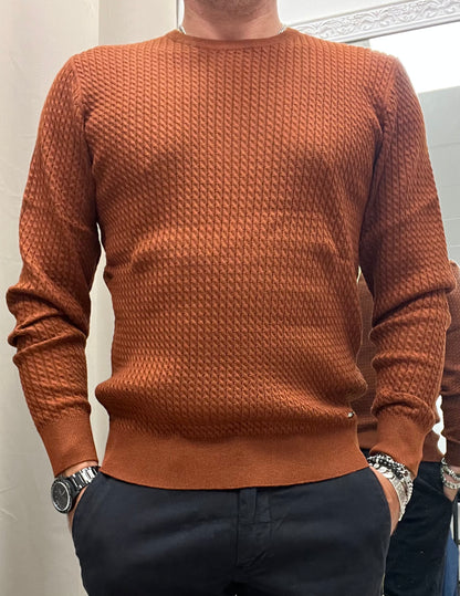 Gianni Lupo Maglia Girocollo Uomo Intrecciato Coccio
