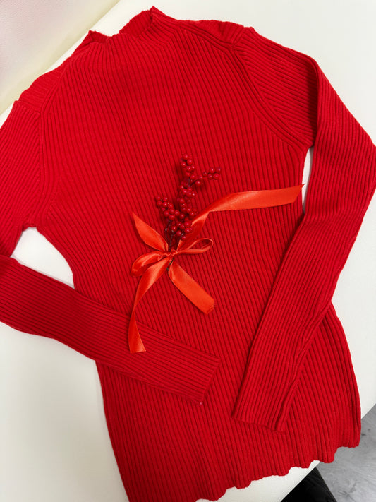 Maglia a Costine con Collo a Lupetto Susy Mix Rosso