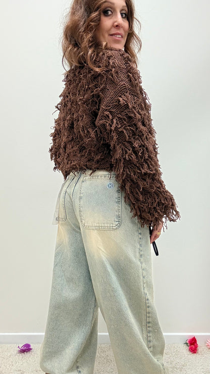 Cardigan corto con frangette moro Haveone