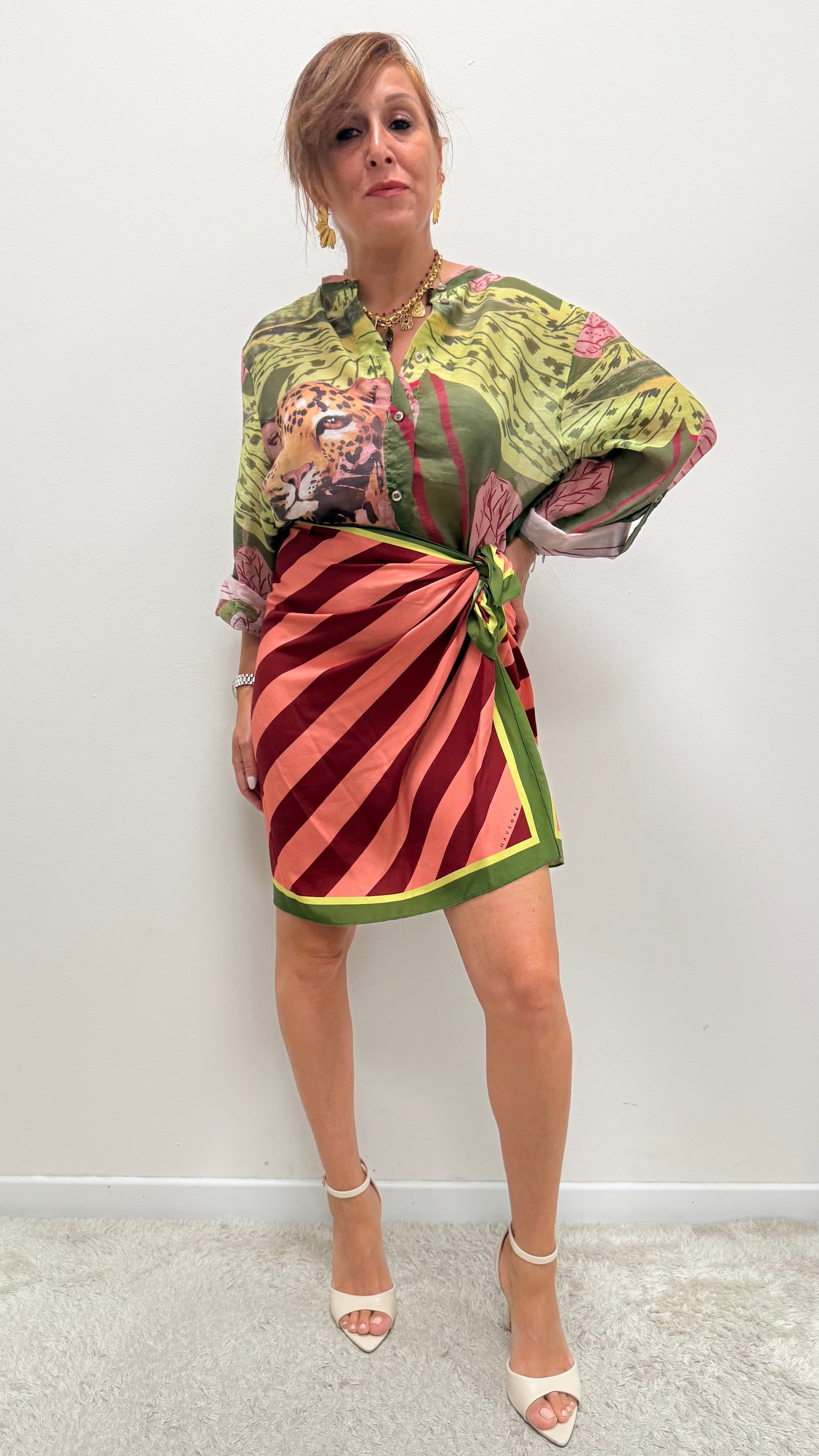 Gonna Pareo Corta jungle righe rosa e fucsia HaveOne Art.GVS-Q271
