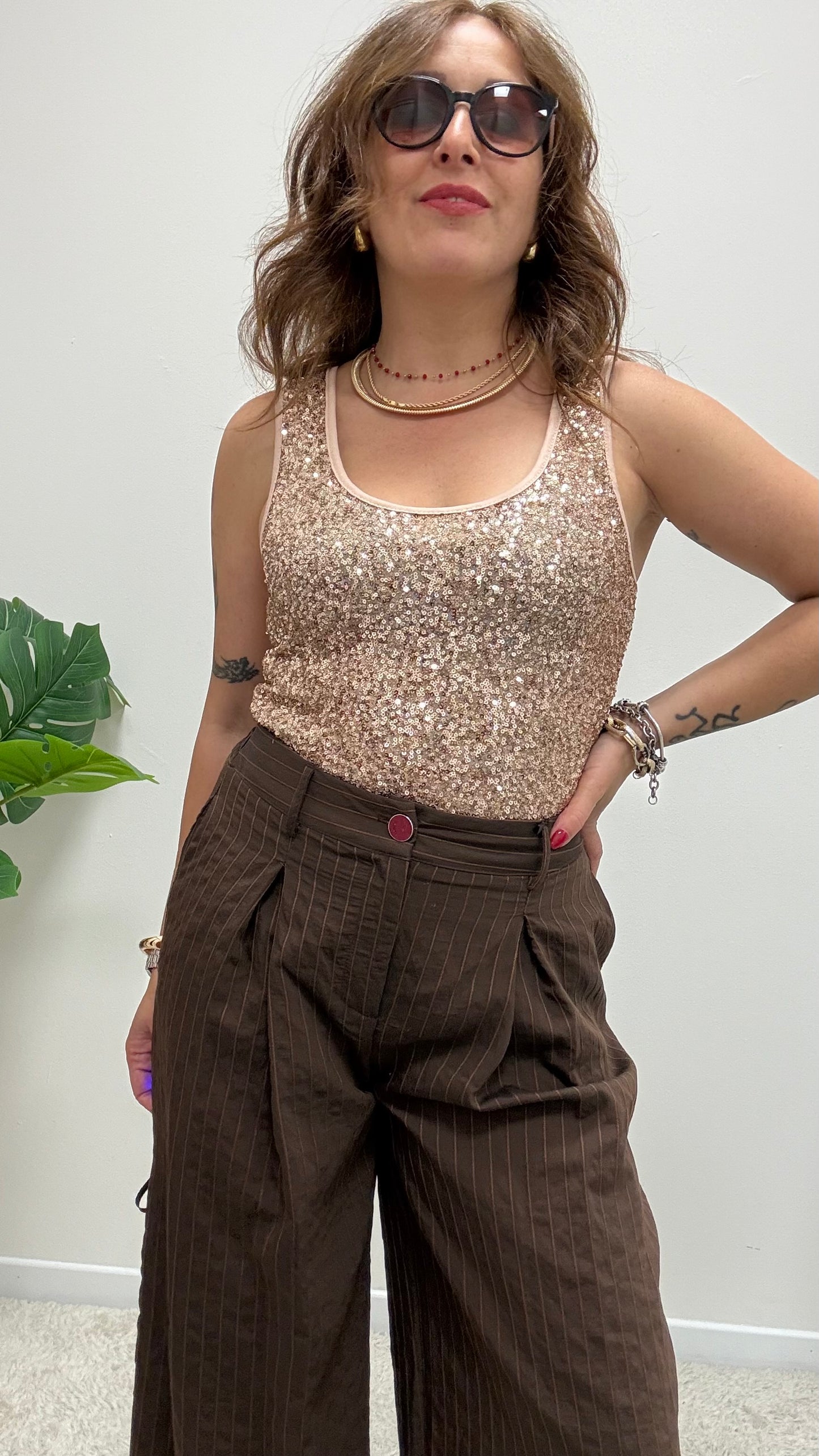 Canotta in Paillettes rosa Susy Mix