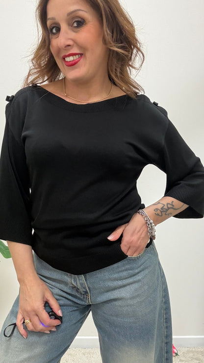 Maglia con Cut Out e Fiocchi Extasy Nera