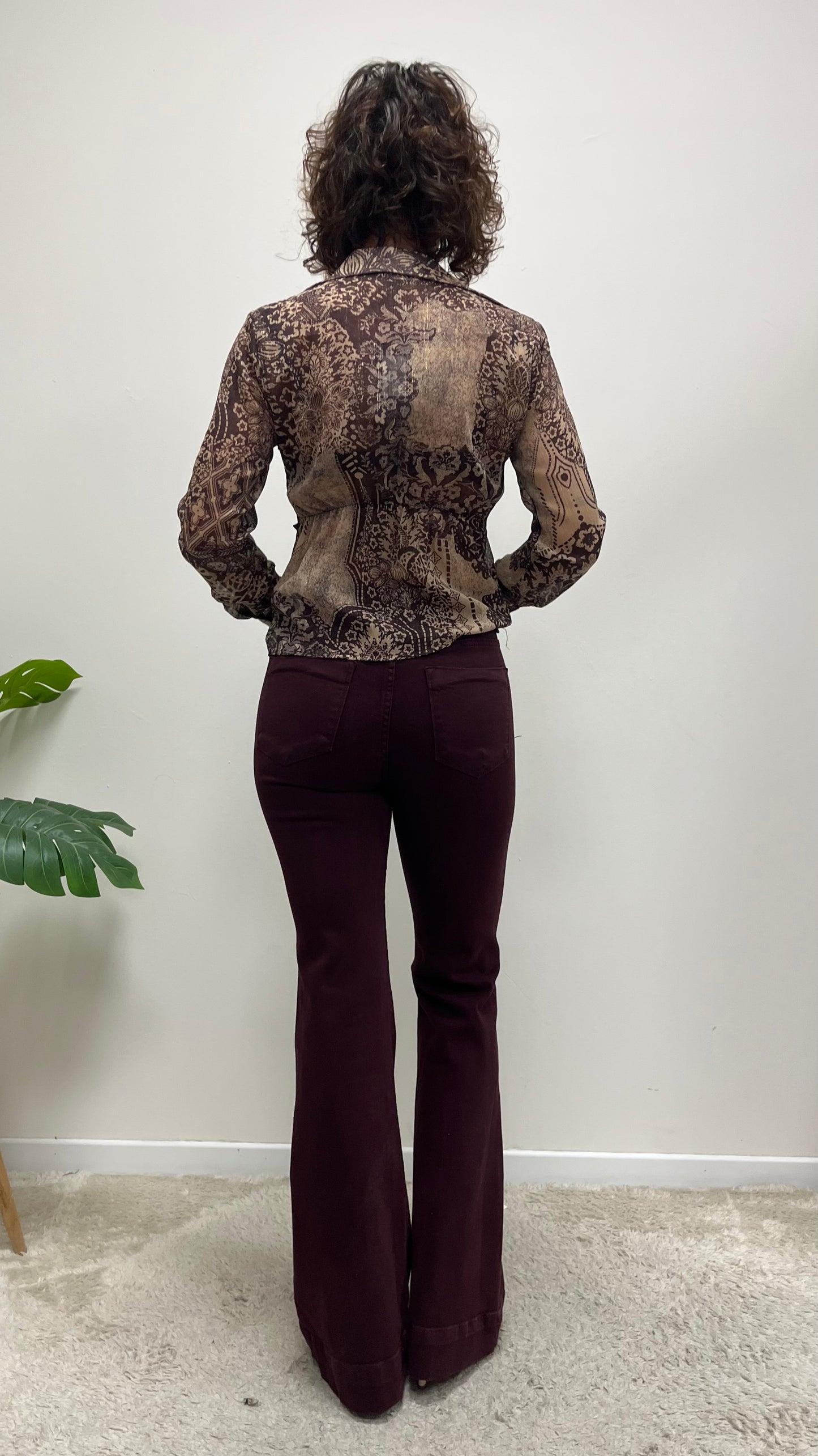 Pantaloni zampa cotone bordeaux Extasy