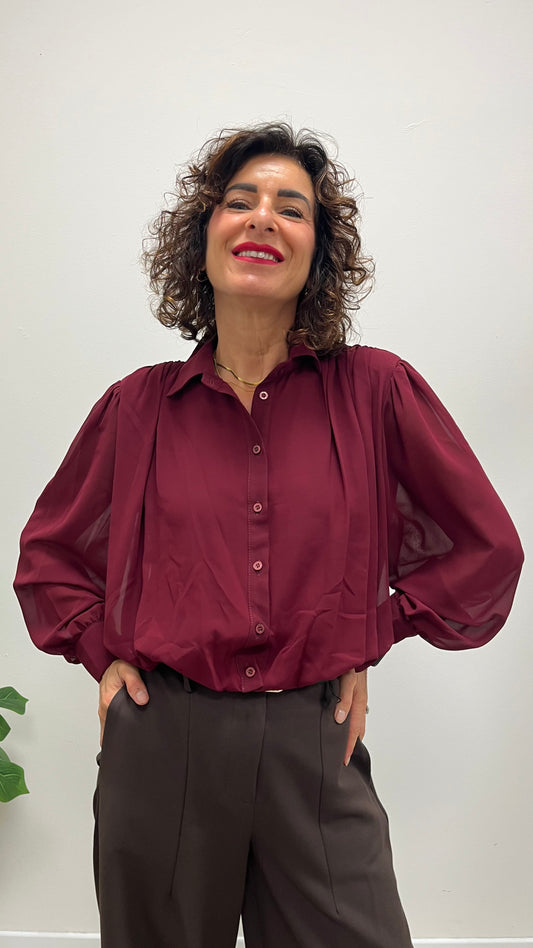 Camicia crop con spalline arricciate Extasy bordeaux