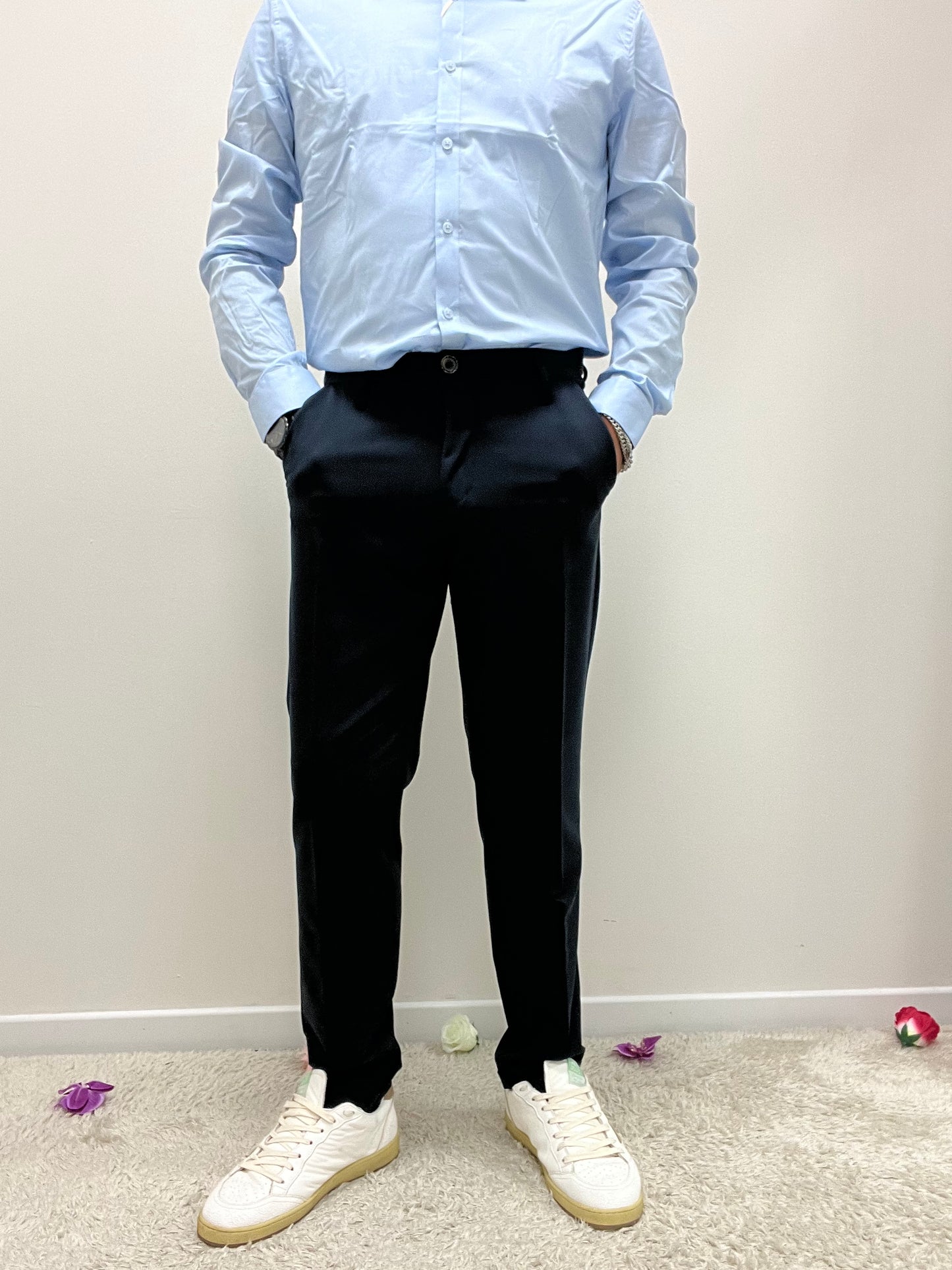 Pantalone Con Risvolto Blu Navy Imperial