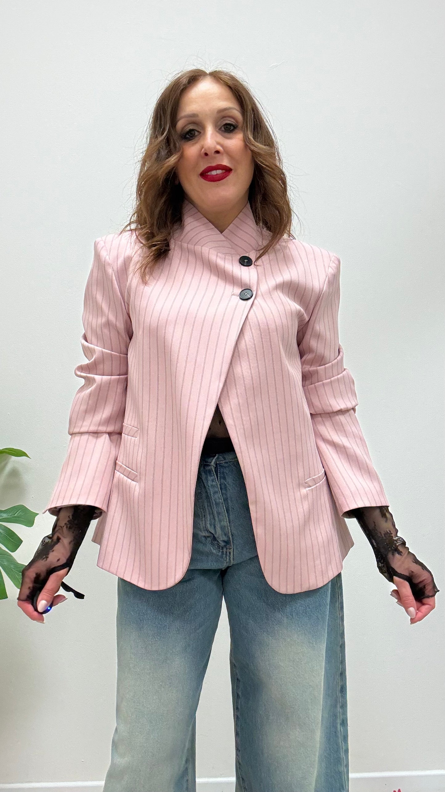 Giacca chiusura coreana Gessata Rosa Haveone