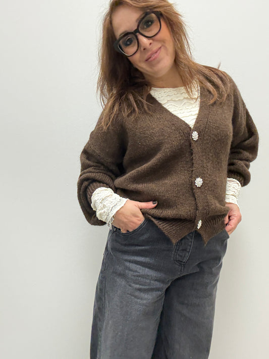 Cardigan gioiello Strass Haveone moro