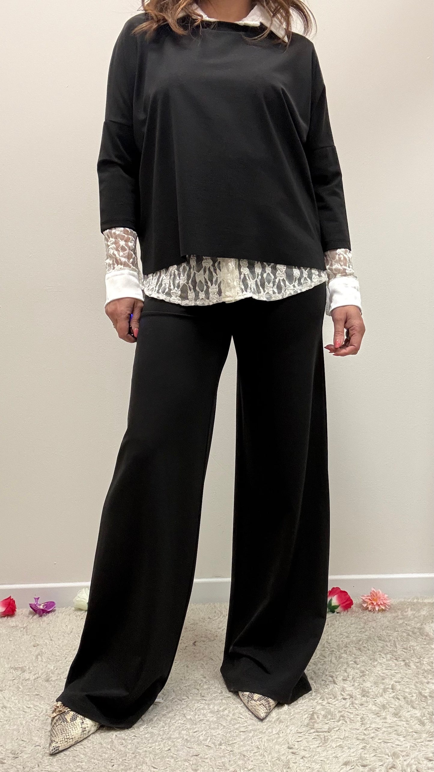 Completo blusa + pantaloni Extasy nero