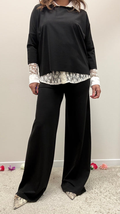Completo blusa + pantaloni Extasy nero