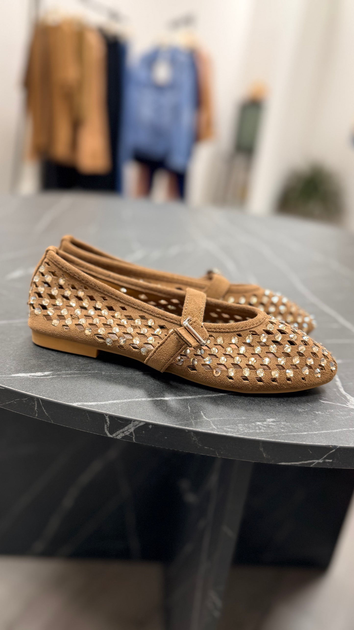 Ballerine tabacco con strass oro Memoire