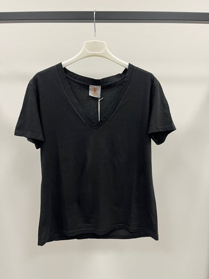 Kontatto T-Shirt in Cotone Scollo a V Nera