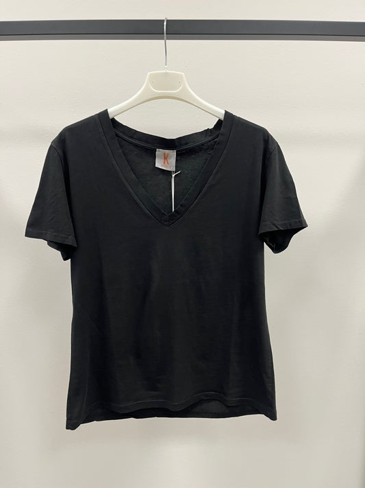 Kontatto T-Shirt in Cotone Scollo a V Nera