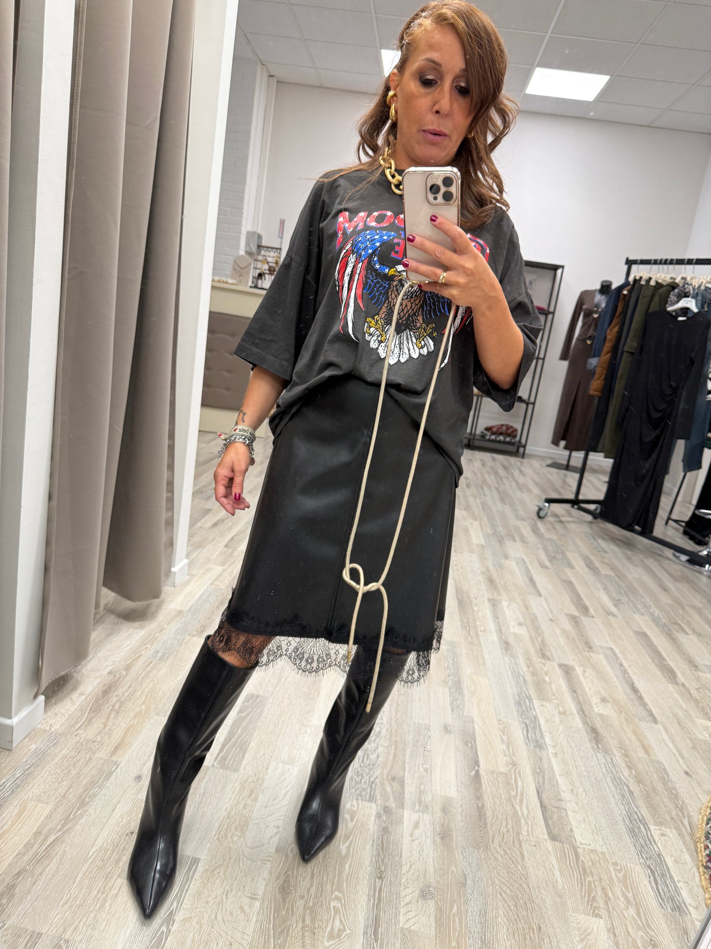 PREORDINE Gonna ecopelle pizzo nero Haveone