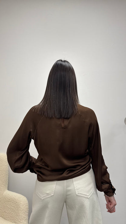 Blusa raso viscosa 100% nodo Haveone moro