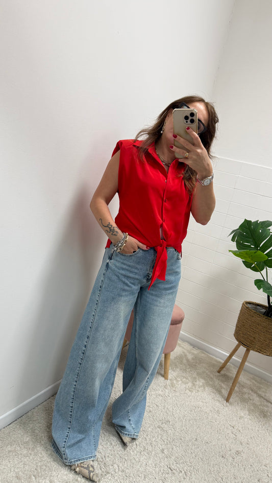 Camicia smanicata in Tessuto Fluido Rossa Susy Mix
