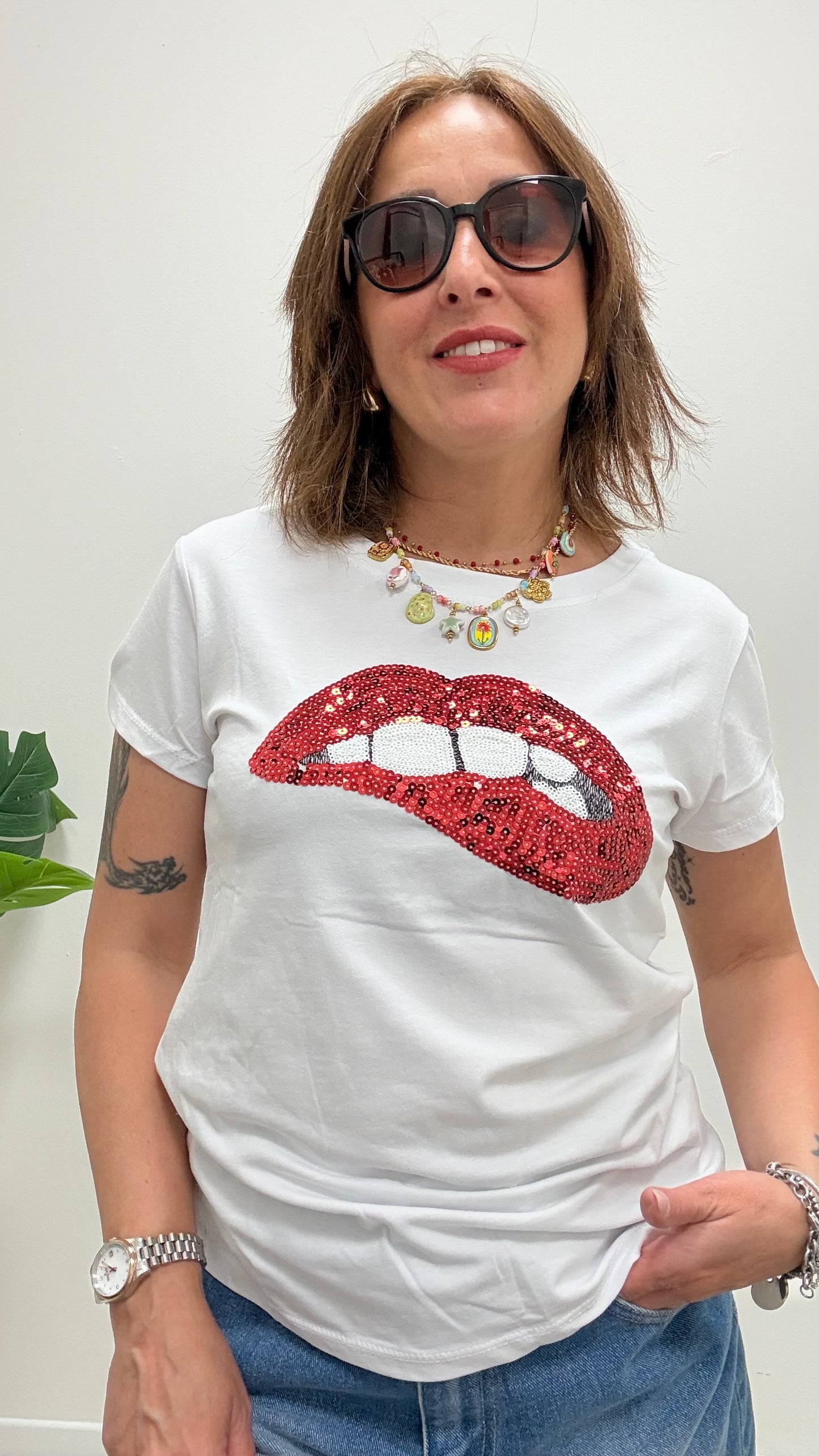 T-shirt bocca paillettes Memoire