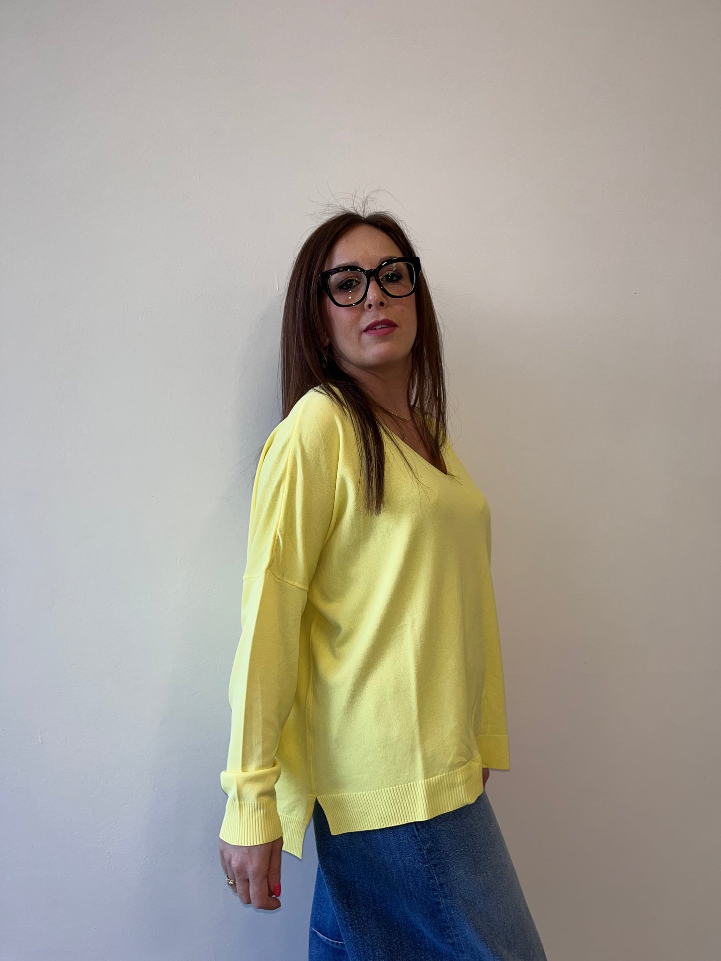 Maglia Giallo in filo scollo V Susy Mix