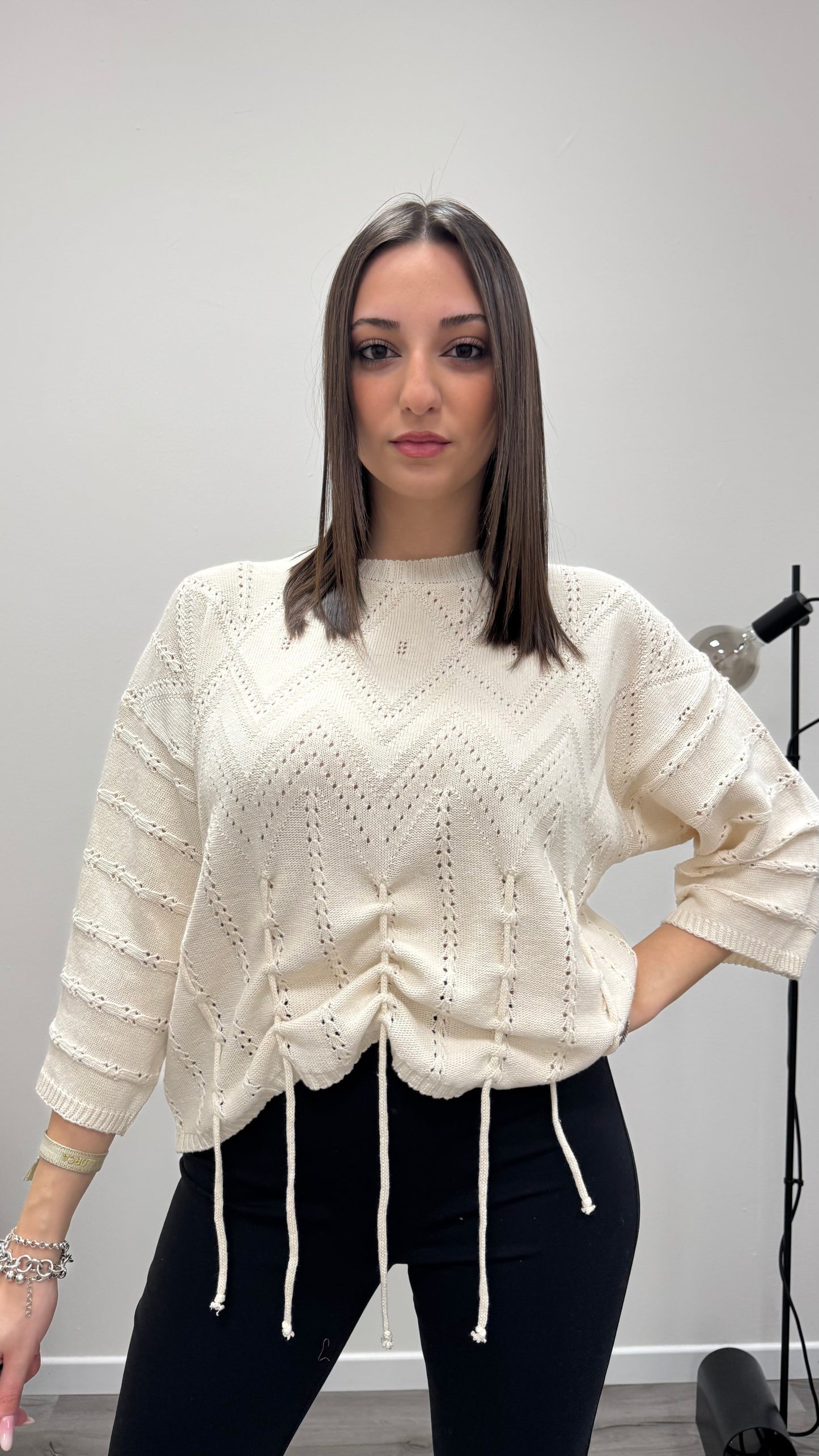 Maglia paricollo con coulisse regolabile e manica kimono Haveone