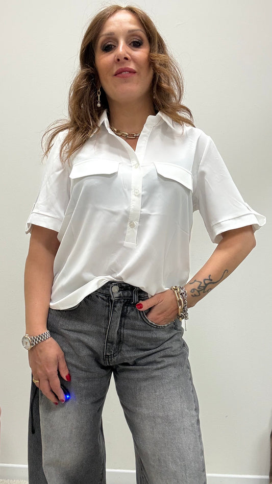 Camicia in Tessuto Fluido Bianca Susy Mix